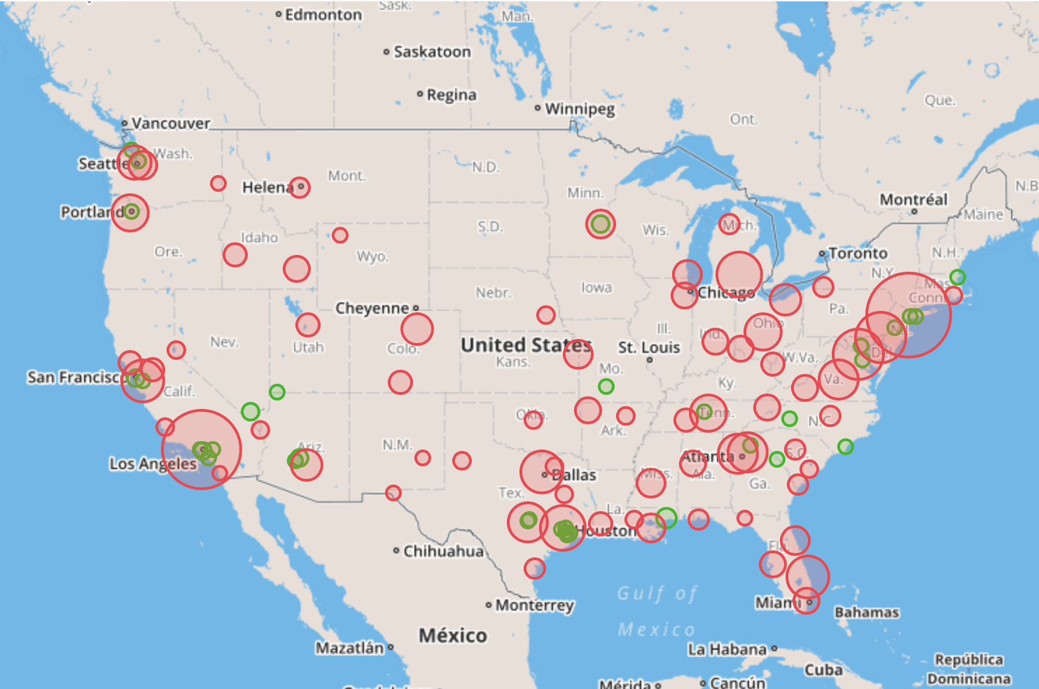 Increased vs decreased rates during the fourth week of March in the US