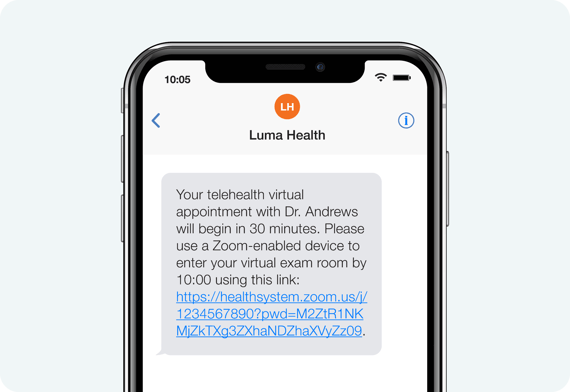 SMS appointment reminder day of telehealth visit 