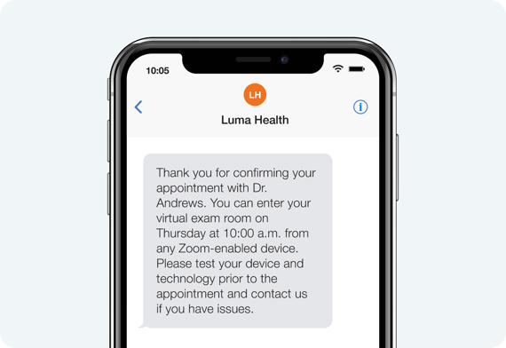 SMS appointment confirmation for telehealth visit 